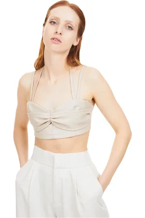THEMOIRÈ Top, Dame, , L, Uld, Elegant Vegan Fabric Bralette Central Fold