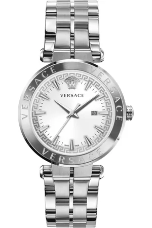 VERSACE Tilbehør, Herre, Grå, ONE SIZE, Uld, Aion Dato Vindue Rustfrit Stål Armbånd