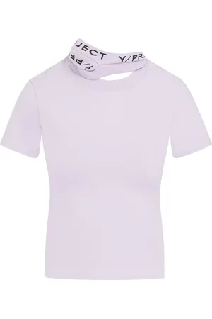 Y / PROJECT Top, Dame, Hvid, XS, Bomuld, Lilla Bomulds T-shirt Top Slidt Pink Lilla