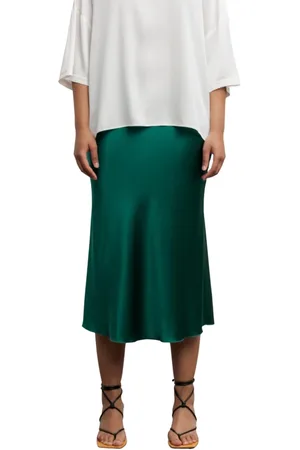 Ahlvar Gallery Nederdel, Dame, Grøn, XS, Satin, Satin Bias Cut Midi Skirt