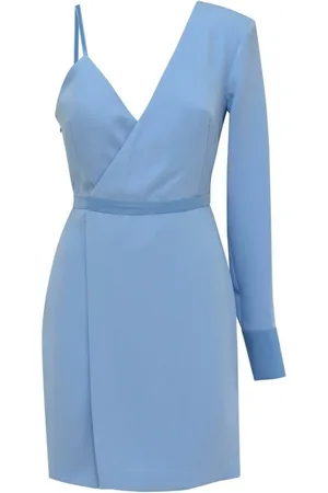 MVP Wardrobe Kjole, Dame, Blå, S, Polyester, Asymmetrisk Ærme Wrap Mini Kjole