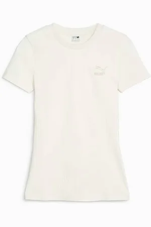 PUMA Top, Dame, Hvid, S, Uld, Ribbet Slim T-shirt til kvinder