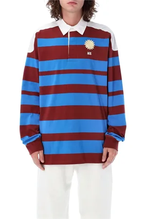 WALES BONNER Top, Herre, Blå, S, Uld, Elegant Langærmet Polo Shirt