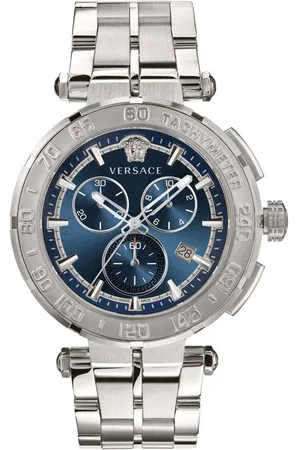 VERSACE Tilbehør, Herre, Grå, ONE SIZE, Uld, Greca Chrono Chronograph Rustfrit Stål Armbånd