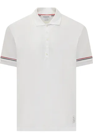 Thom Browne Top, Herre, Hvid, XL, Bomuld, Rib Cuff Polo Shirt