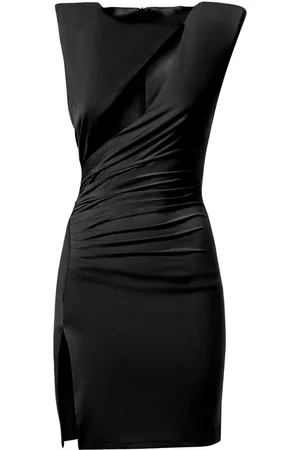 MVP Wardrobe Kjole, Dame, Sort, XS, Uld, En-Skulder Draperet Mini Kjole