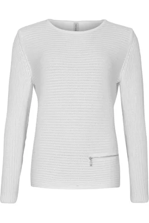Skovhuus Strik, Dame, Hvid, 3XL, Bomuld, Hyggelig Strikket Lynlås Sweater