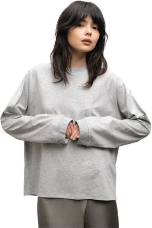Ahlvar Gallery Bluser & Skjorter, Dame, Grå, S, Bomuld, Grå Melange Langærmet Tee