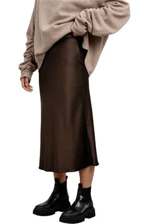 Ahlvar Gallery Nederdel, Dame, Brun, S, Satin, Satin Bias-Cut Midi Nederdel