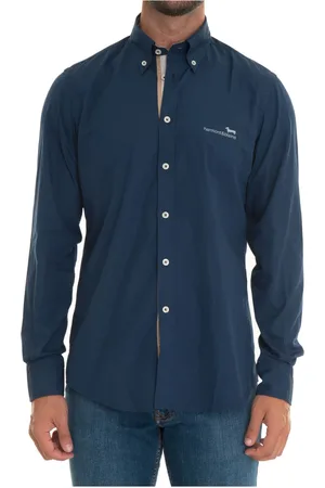 HARMONT&BLAINE Skjorte, Herre, Blå, L, Uld, Stilfuld Casual Skjorte