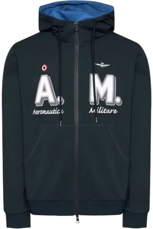 Aeronautica Militare Sweathshirts & Hoodies, Herre, Blå, M, Bomuld, Zip-through hættetrøje med dobbelt lynlås