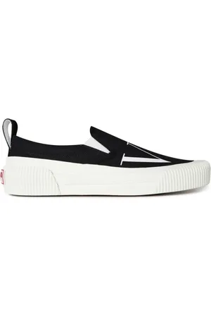VALENTINO Sko, Herre, Sort, 43 EU, Bomuld, Logo Slip on Sneakers Sort/Hvid