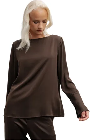 Ahlvar Gallery Bluser & Skjorter, Dame, Brun, XL, Silkebluse mørkebrun bådhals