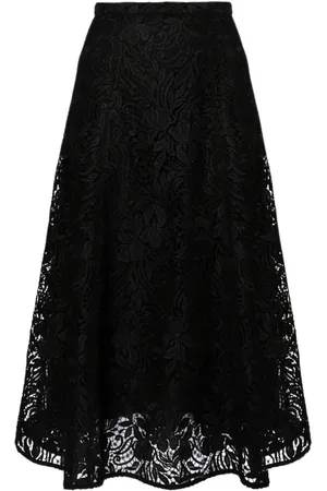 Erdem Nederdel, Dame, Sort, S, Uld, Blomstret Blonde A-line Midi Nederdel