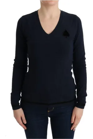 Costume National Strik, Dame, Blå, S, Polyester, Blå V-udskæring Strik Sweater