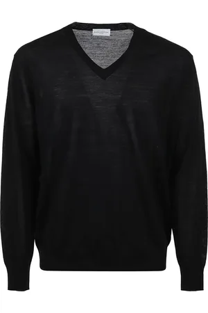 BALLANTYNE Strik, Herre, Sort, S, Uld, Sort V-hals Pullover Sweater