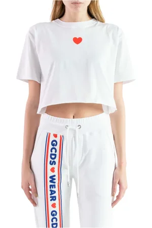 GCDS Top, Dame, Hvid, M, Bomuld, Logo Print Bomuld T-Shirt