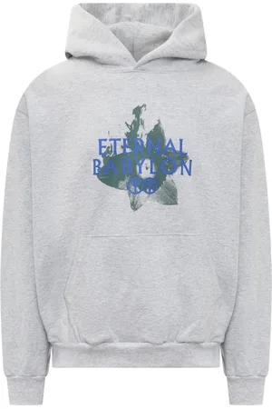 BABYLON Sweathshirts & Hoodies, Herre, Grå, XL, Uld, Unik Print Hættetrøje Sweatshirt