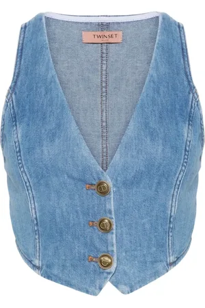 Twin-Set Jakke, Dame, Blå, M, Uld, Stilfuld Denim Gilet Vest