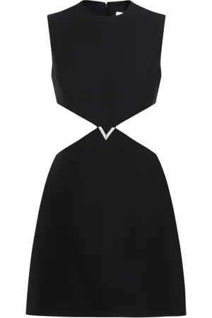VALENTINO Kjole, Dame, Sort, XS, Uld, Sort Mini Kjole med V Logo
