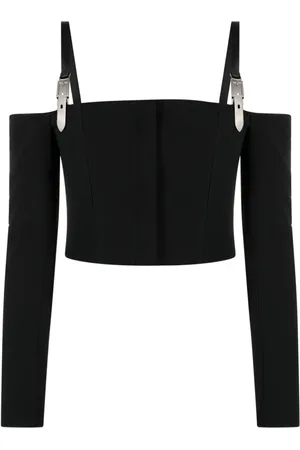 DAVID KOMA Top, Dame, Sort, XS, Uld, Sort Spænde Off-Shoulder Crop Top