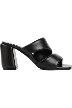 Sergio Rossi Sko, Dame, Sort, 39 1/2 EU, Læder, Sort Læder Sandal Høj Hæl