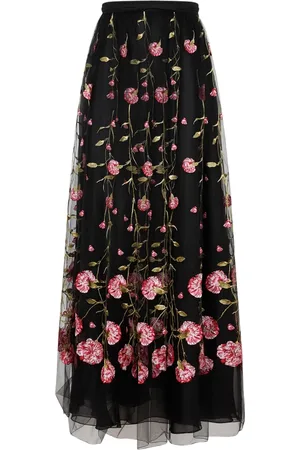 Giambattista Valli Nederdel, Dame, Flerfarvet, XS, Uld, Sort Rose Broderet Midi Nederdel