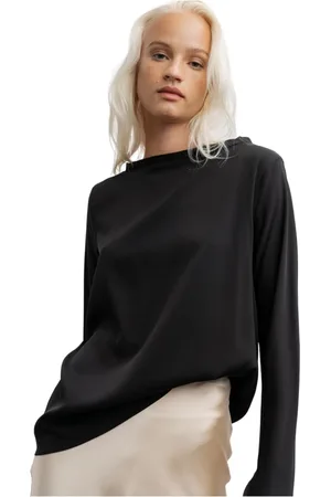 Ahlvar Gallery Bluser & Skjorter, Dame, Sort, M, Silke Sort Bluse Ren Look