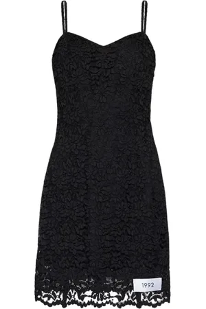 Dolce & Gabbana Kjole, Dame, Sort, M, Sort Mini Blondekjole med Blomstermønster