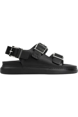 Alexander McQueen Sko, Herre, Sort, 42 EU, Læder, Sorte Hybrid Dobbeltspænde Sandaler