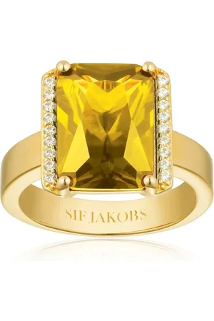 Sif Jakobs Tilbehør, Dame, Gul, 58 MM, Uld, Guldbelagt Statement Ring med Smaragdskårne Sten
