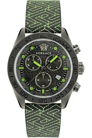 VERSACE Tilbehør, Herre, Flerfarvet, ONE SIZE, Læder, Greca Dome Chrono Læderur Sort