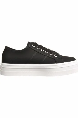 victoria Sko, Dame, Sort, 38 EU, Hvide Lærred Platform Sneakers