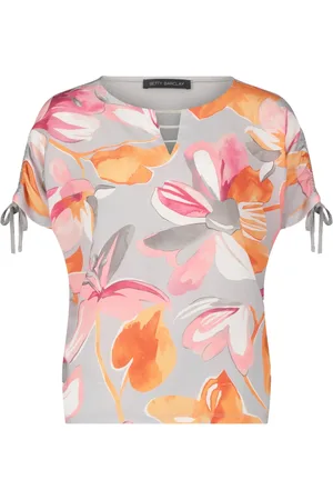 Betty Barclay Bluser & Skjorter, Dame, Flerfarvet, M, Uld, Blomstret Oversize T-shirt med Rynkede Ærmer