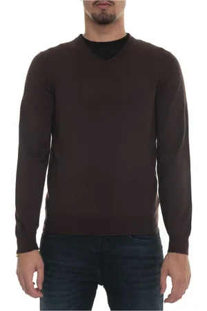 HUGO BOSS Strik, Herre, Brun, XL, Uld, Uld V-hals Pullover