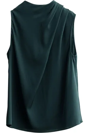 Ahlvar Gallery Top, Dame, Grøn, S, Silke Tank med Asymmetriske Folder