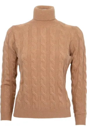 CASHMERE COMPANY Strik, Dame, , XL, Uld, Fletstrikket turtleneck i /kamel