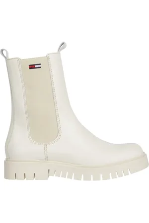 Tommy Hilfiger Sko, Dame, Hvid, 40 EU, Læder, Hvide Læder Chelsea Støvler