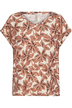 soyaconcept Top, Dame, Hvid, M, Polyester, Blomstret V-hals T-shirt