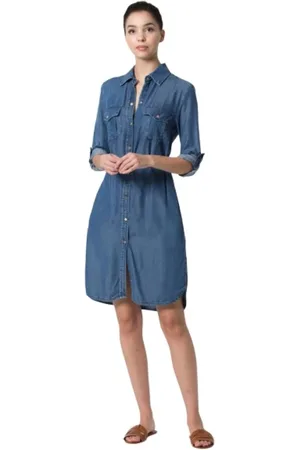 Kocca Kjole, Dame, Blå, L, Denim, Denim Skjortekjole med Brystlommer