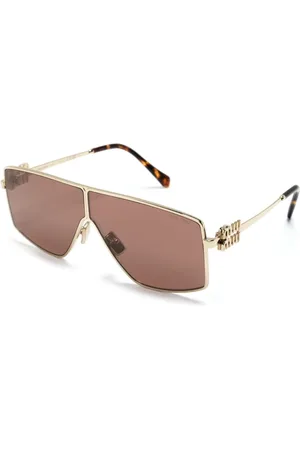 Miu Miu Tilbehør, Dame, Gul, 69 MM, Uld, Guld Solbriller med Original Etui