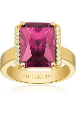 Sif Jakobs Tilbehør, Dame, Gul, 58 MM, Uld, Guldbelagt Statement Ring med Zirkonia Sten