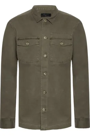 AllSaints Skjorte, Herre, Grøn, M, Bomuld, Vintage Militærinspireret Grøn Skjorte