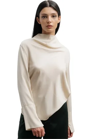Ahlvar Gallery Bluser & Skjorter, Dame, , XL, Silkebluse med vandfaldshalsudskæring
