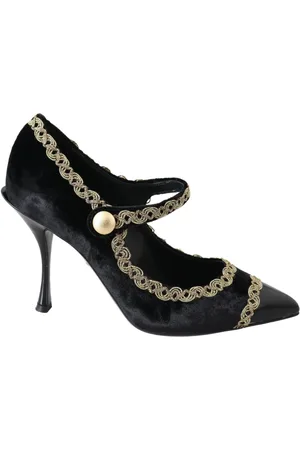 Dolce & Gabbana Sko, Dame, Sort, 36 EU, Uld, Guld Broderede Mary Jane Pumps