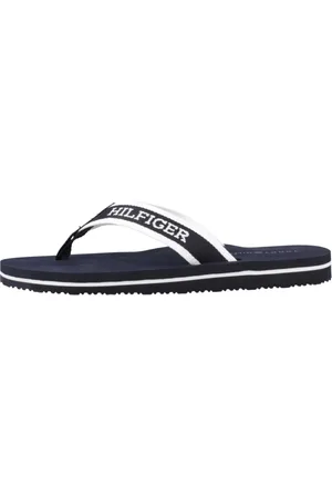 Tommy Hilfiger Sko, Dame, Blå, 37 EU, Bomuld, Webbing Pool Slide Flip Flops