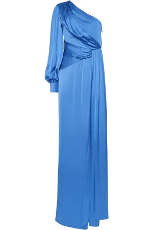 MVP Wardrobe Kjole, Dame, Blå, 2XS, Uld, En-Skulder Lang Kjole med Drapering