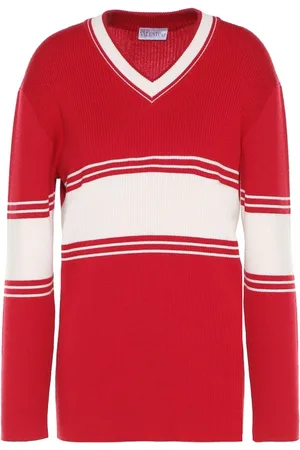 RED Valentino Strik, Dame, Rød, 2XS, Uld, Luksuriøst V-halsstrik i rød