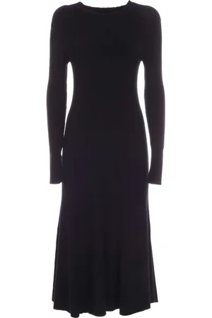 DKNY Kjole, Dame, Sort, S, Uld, Ribbet Uldblanding Plisseret Midi Kjole