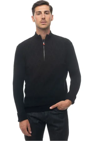 Kiton Strik, Herre, Sort, XL, Cashmere, Sort Cashmere Intarsia Cardigan